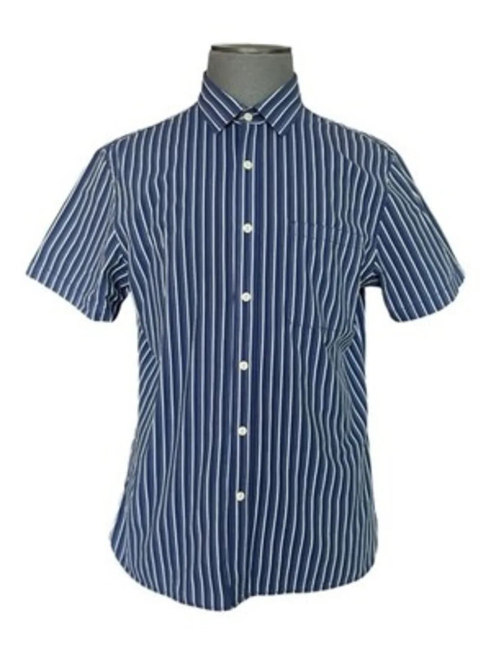 Banana Republic Men's Slim Fit Navy Striped Short Sleeve Shirt Size L VG